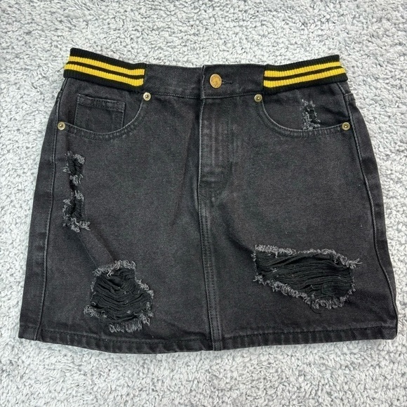 Dance & Marvel Skirt Womens Small Mini Black Distressed Holes Denim Casual Skate - Picture 1 of 3